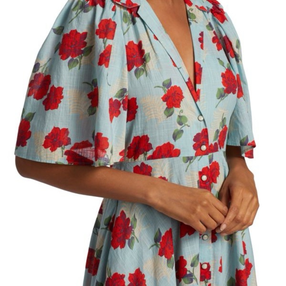 The Great Bridge Floral Midi Dress Blue Red Cotton Size 0 / XS - Picture 12 of 15